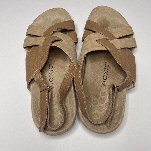 Vionic Womens Sz 8 Wide Eira Beige Tan Leather Hook And Loop Slingback S… - Picture 5 of 8